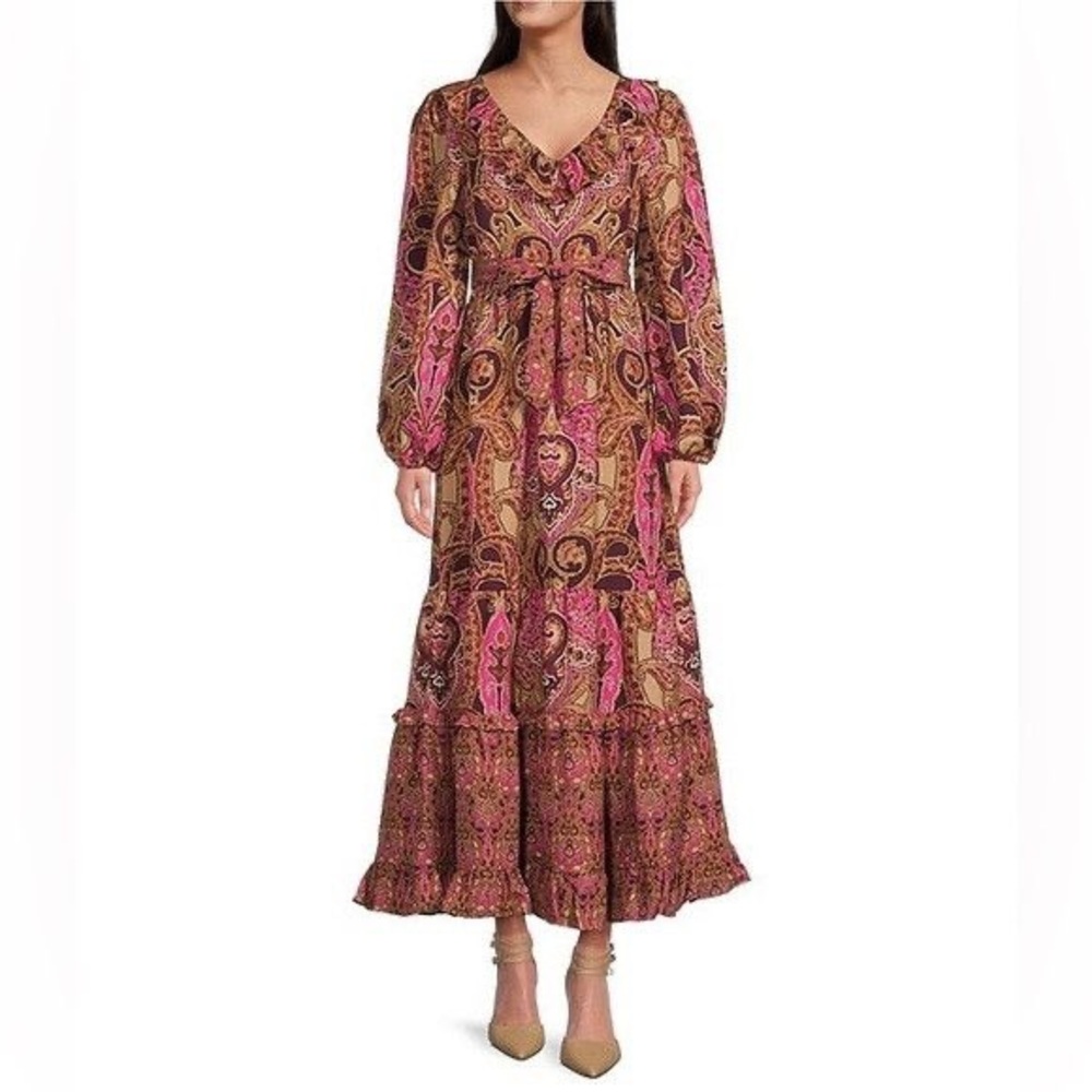 NWT a Loves a Paisley Printed Long Sleeve Maxi Dress Size S